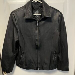 Classic Black Women's Leather Jacket hits at waist